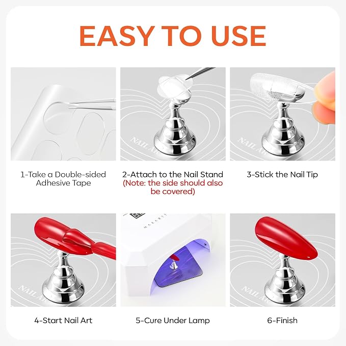 Makartt Strong Magnetic Nail Stand: Press-On Nail Holder with Metal Base | Holds 10 Tips at Once with 200 Tabs, Stable Holders for Nail Art Practise, Batch Design Curing Display, DIY Home & Salon Use
