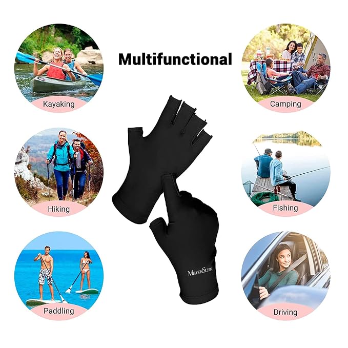 MelodySusie Premium Fingerless Protection UV Gloves for Gel Manicures | UPF50+ UV Blocking Fabric, Protect Hands from Sun and Nail Dryer Harm,Unisex for Salon & Home Gel Manicure,Black