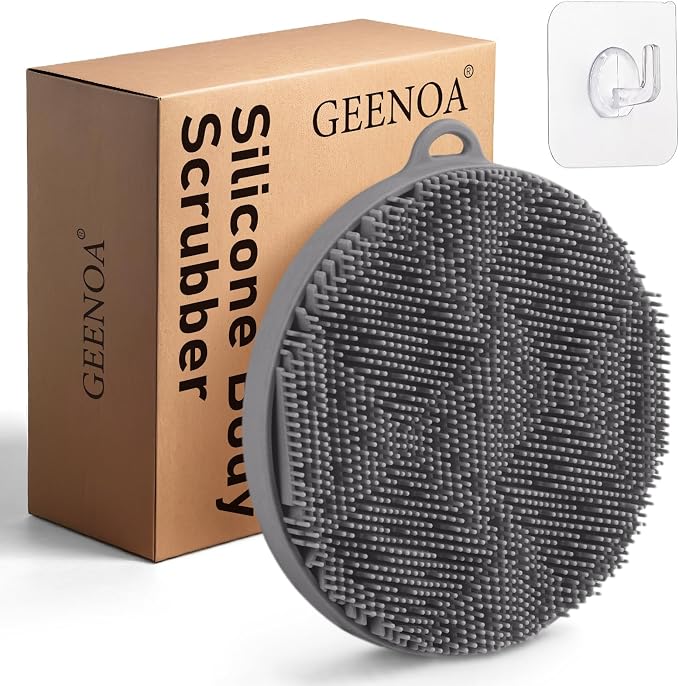 Silicone Body Scrubber for Shower, Silicone Loofah Body Buffer with Dense Bristles and Comfort Handle, Exfoliating Body Scrubber Shower Scrubber for Good-Lathering & Deep Cleansing(Gray)