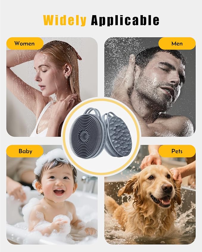 2 in 1 Silicone Body Scrubber, Anti Cellulite Massage Scrubber, Exfoliating Shower Brush for Men & Women, Removes Dead Skin, Reduces Cellulite, Improves Circulation, Fast Dry, Non Slip (1PC, Grey)