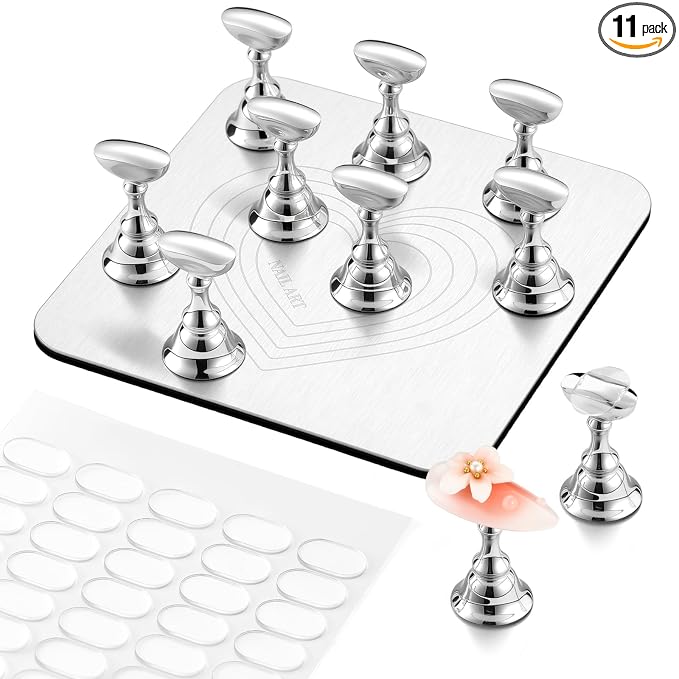 Makartt Strong Magnetic Nail Stand: Press-On Nail Holder with Metal Base | Holds 10 Tips at Once with 200 Tabs, Stable Holders for Nail Art Practise, Batch Design Curing Display, DIY Home & Salon Use