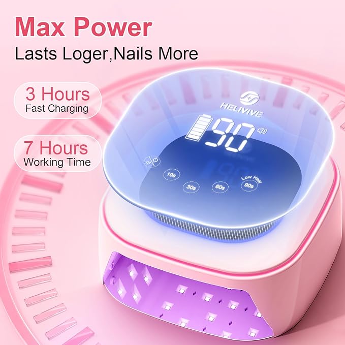 Cordless UV LED Nail Lamp, 80W Rechargeable Nail Dryer Light | 4 Timers, Atmosphere Light & Mirror Base, UV Light for All Gel Nails, Ideal for Training,Nail Art Practice,Home & Salon Use