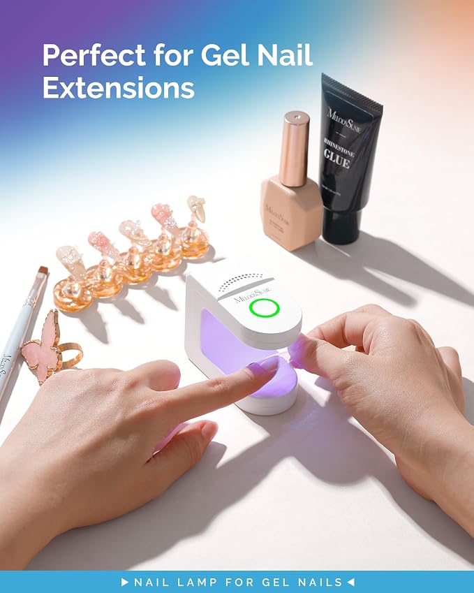 MelodySusie Mini UV Nail Lamp P-ART04G for Single-Finger Quick Touch-Ups | Cordless, Smart Sensor, 30s/60s Timer, Hands-Free Flash Cure Rhinestone Glue, Gel-X, 600mAh Battery