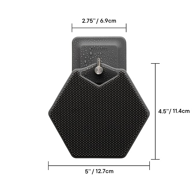 TOOLETRIES Silicone Body Scrubber, Shower Scrubber with Hook - Charcoal | Exfoliating shower scrubber for sensitive skin that dries quickly and stays hygienic for everyday use.