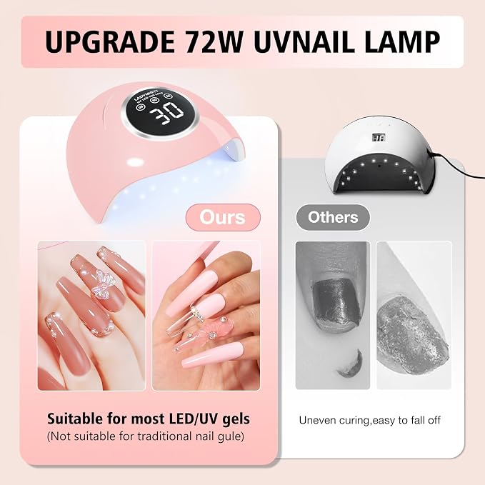 LadyMisty 72W UV LED Nail Lamp, 2026 New Upgrade UV Light for Gel Nails with 18 Beads, 3 Timer Nail Dryer, LCD Display, Auto Sensor, Professional Nail Lamps for Gel Polish (Pink)