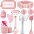 Skincare Tools Set with Facial Cleansing Brush, Ice Roller & Gua Sha Set | Pink Facial Cleansing and Massage Set, Reusable Ice Face Roller for Wrinkles Fine Lines Puffiness, Self Care Gifts for Women