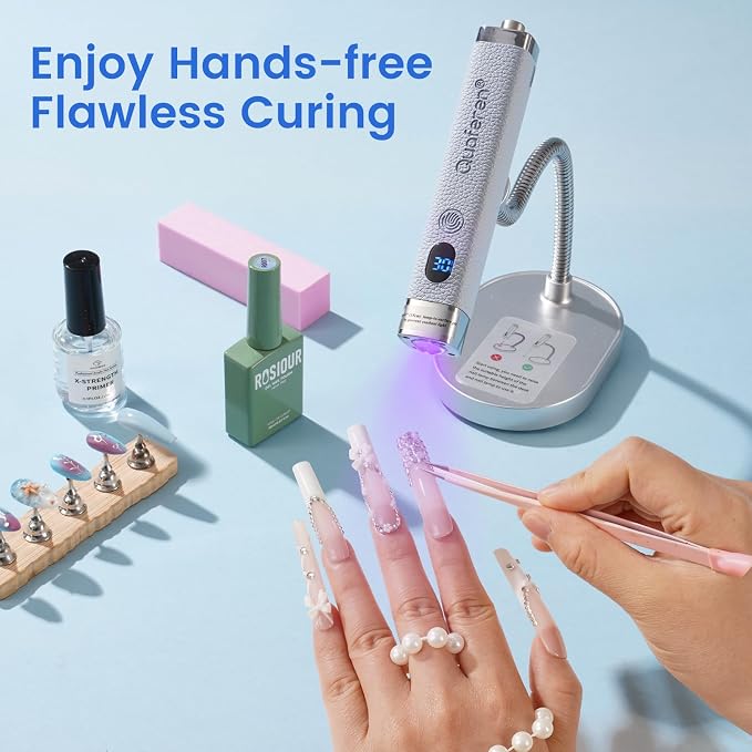 Mini Flash Cure Handheld UV Nail Lamp with Stand, Cat Eye Magnet(Blue) | Auto Sensor, 365+405nm for Gelx, Nail Tips, Glue, Rhinestone, Hands-Free, Cordless, Type-C Charging for Home Salon