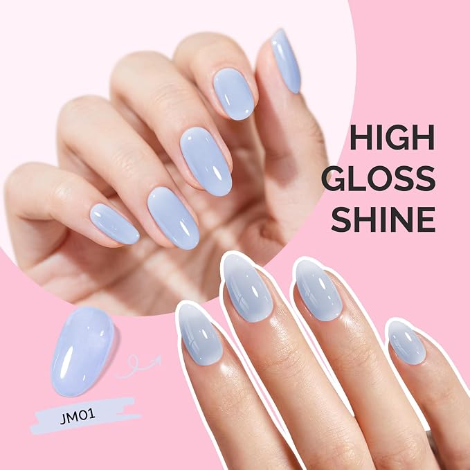 MelodySusie Jeweliver Gel Nail Polish, 0.5Fl Oz Light Blue Jelly Gel Polish Sheer Translucent Nude Soak Off UV LED Light Cure Spring Summer Colors Manicure Nail Art DIY at Home JM01