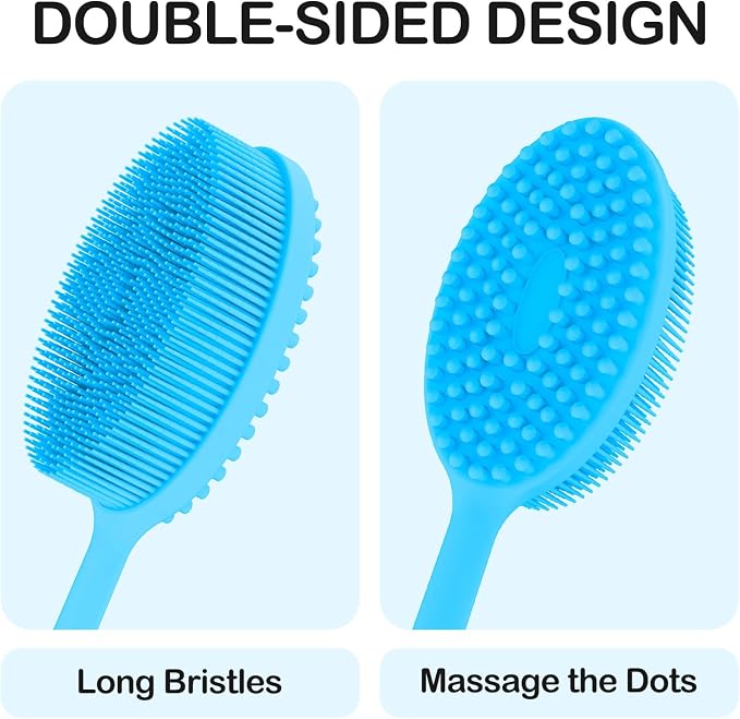 MateeyLife Silicone Body Scrubber Exfoliator with Handle, Gentle Back Scrubber, Shower Brush for Body, Bath Back Brush
