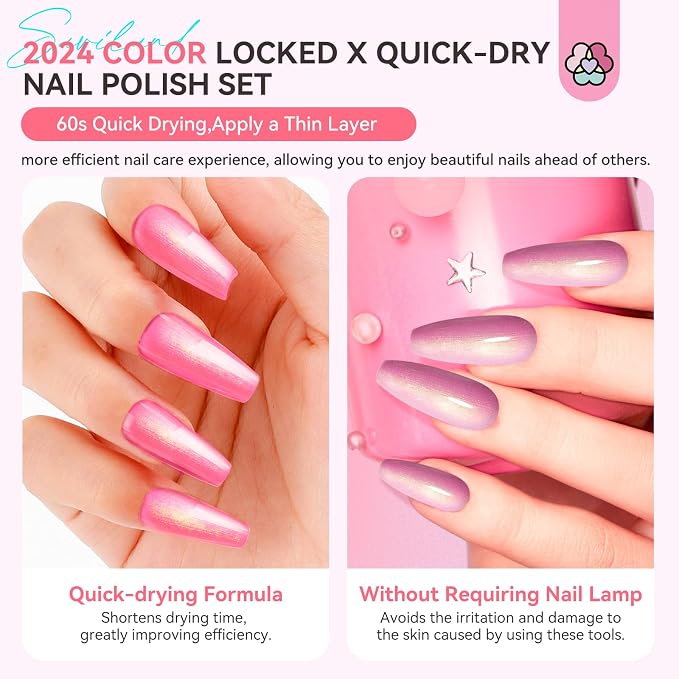 SAVILAND 6Pcs Ombre Nail Polish Set Charm Pink Blue Gold Purple | Quick Dry Pearl Summer Fingernail Polish Colors, Plant-based Castor Oil, Natural Nail Lacquer, Women Gift Home Manicure DIY