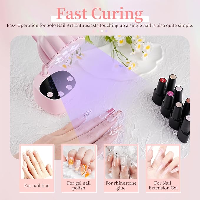 JODSONE Fast Curing U V Nail Lamp - Portable and Flexible Gooseneck Lamp with 360° Adjustable Design, Rechargeable LED Dryer for Gel Polish, Auto Sensor & 4 Timers, Home DIY Manicure Light Rose Pink