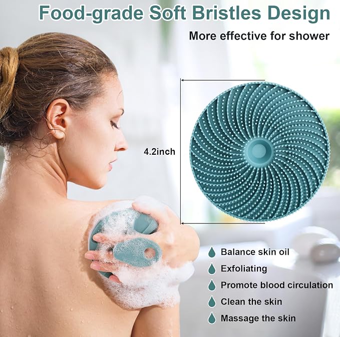 Food-Grade Silicone Body Scrubber Exfoliating & Massaging Brush, Dark Green | INNERNEED Hygienic Shower Scrub Skin Wash Bath Tool for All Skin Types, Lathers Well, Longer Service Life