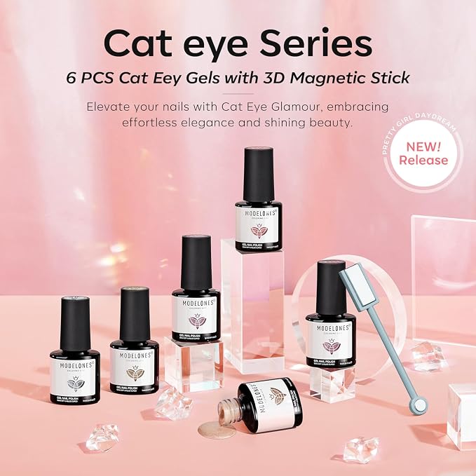 modelones Cat Eye Gel Nail Polish Set Glitter 6Colors Pink Nude Brown