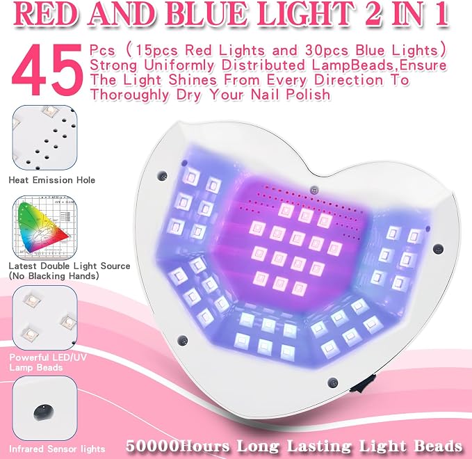 UV LED Nail Lamp, Rechargeable Cordless Nail Dryer for Gel Polish, UV Nail Light with 45 Beads, Professional Quick Dry Curing Lamp with 3 Timers Setting for Salon and Home