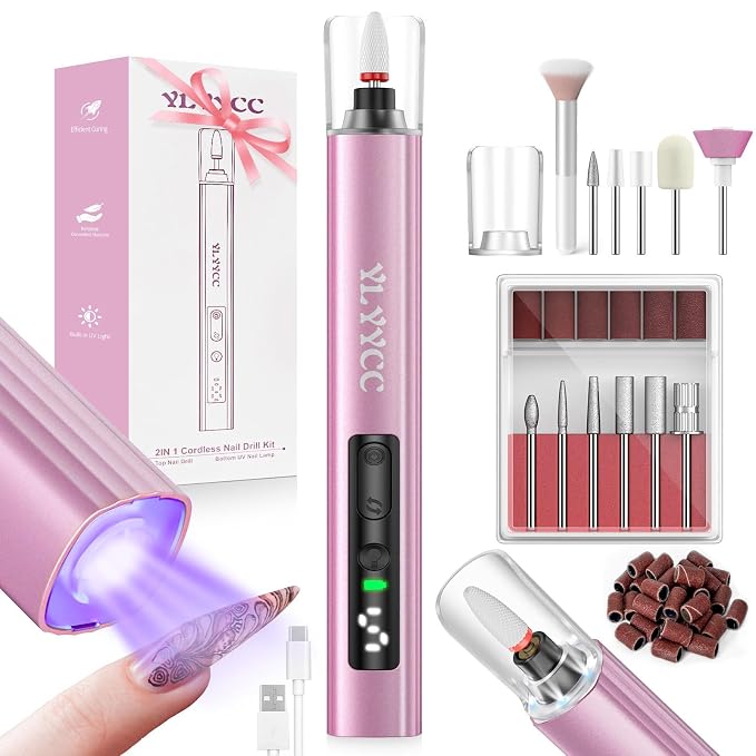 Cordless Nail Drill Electric File Kit with UV Nail Lamp | Portable, Rechargeable, Nail Drill Machine, for Acrylic, Gel Dip, Powder Nails