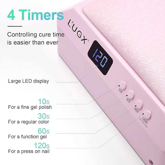 L'UGX Professional Nail Lamp for Gel Polish Dryer 72W LED UV Nail Lights with Arm Rest Pillow & Retractable Tray,Perfect for Manicure & Pedicure at Salon & Home Pink