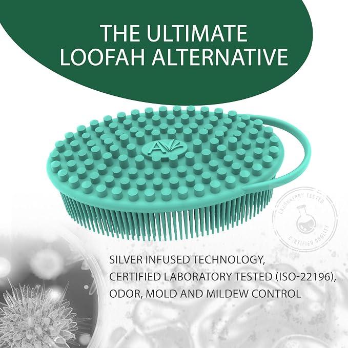 Avilana Silver-Infused Green and Lavender Silicone Body Scrubber Bundle - Serene and Soothing Dual-Tone Set
