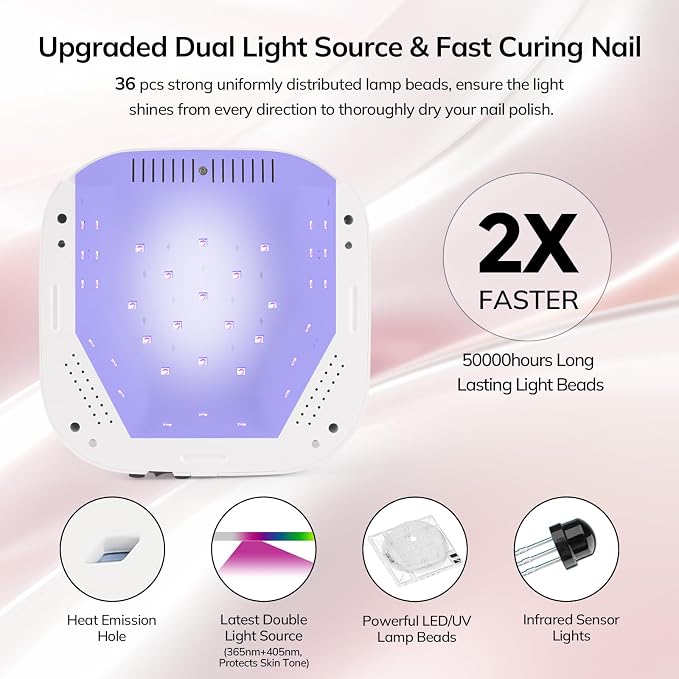 Lavinda 54W Cordless UV LED Nail Lamp for Gel Nails, Matte Macaron Pink | 36 dual-wavelength LEDs, 4 timer settings, auto sensor, LCD touch controls, Removable magnetic base