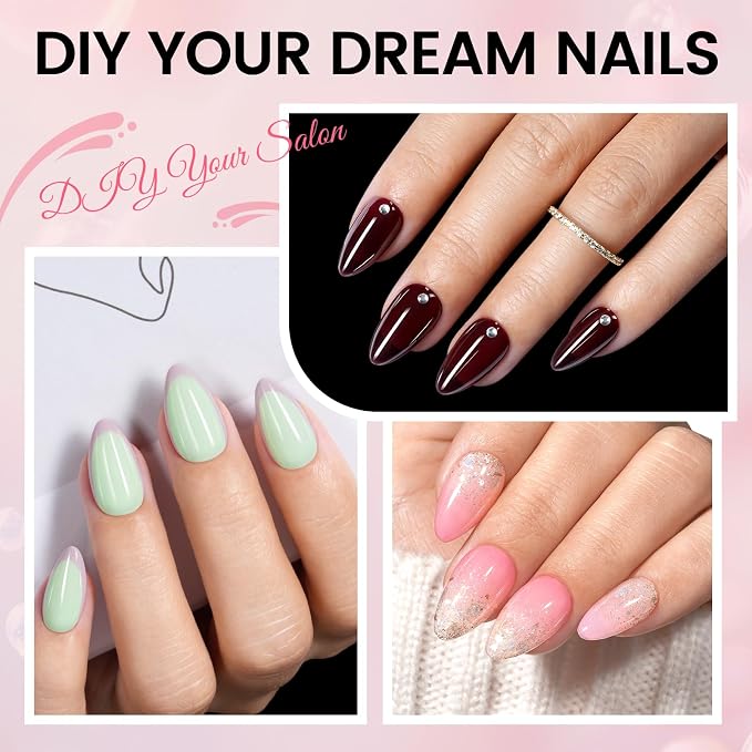 AILLSA Gel Nail Extension Kit Short Almond Nail Tips, Nail Glue & U V Lamp | Upgrade Glue Gel for Fake Tips Press on Nails, Nail Extensions Kit with Portable Nail Lamp for Beginners