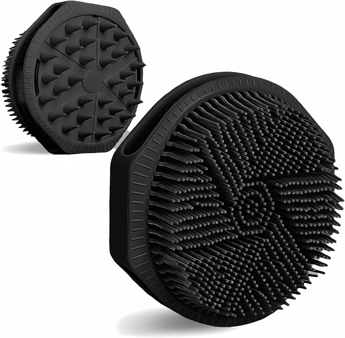 OTHIX Dual-Sided Silicone Body Scrubber, 2-in-1 Silicone Loofah for Shower Exfoliating Body Brush for Men and Women for All Skin, Scalp Massager Lather Well＆Easy to Clean (Black)