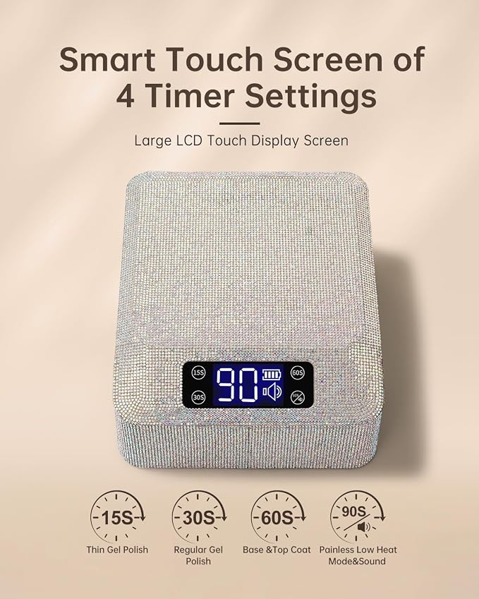 UV Light for Gel Nails, Cordless UV Nail Lamp, Professional Salon & Home | 39 Beads | 96W | 6000mAh Rechargeable | Smart Sensor | Detachable Base | 4 Timers | Rhinestone White Sparkly