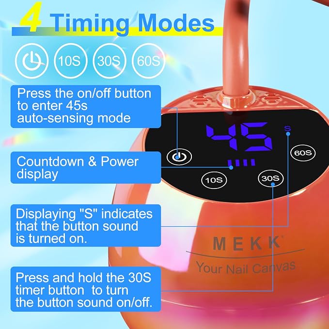 MEKK Gooseneck Flash Cure Nail Lamp, 36W Mini UV Light for Gel Nails | Cordless,Auto Sensor, 4 Timers (10/30/60/90s), Single Nail Detail Work, Portable, flower Design, Salon & Home,Glazed Orange
