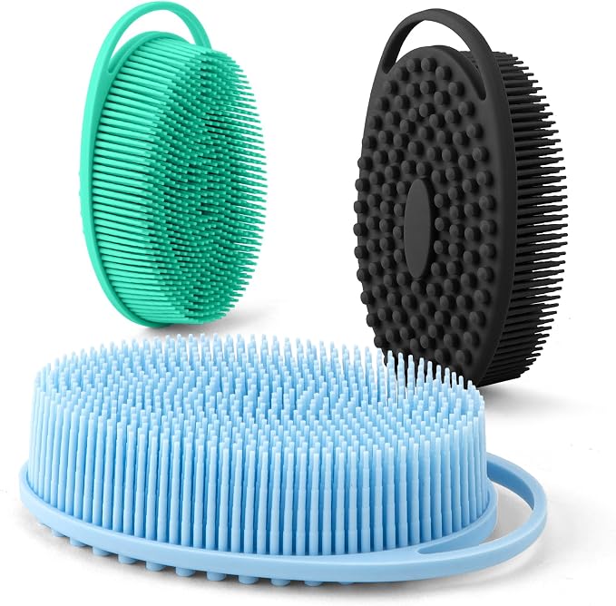 Silicone Body Scrubber,Loofah Exfoliating Body Scrubber,Bath Brush,Set of 3 Soft Body Scrubber,Deep Pore Cleansing,Long Lasting and Durable,Bristles Suitable for Sensitive Skin and Scalp