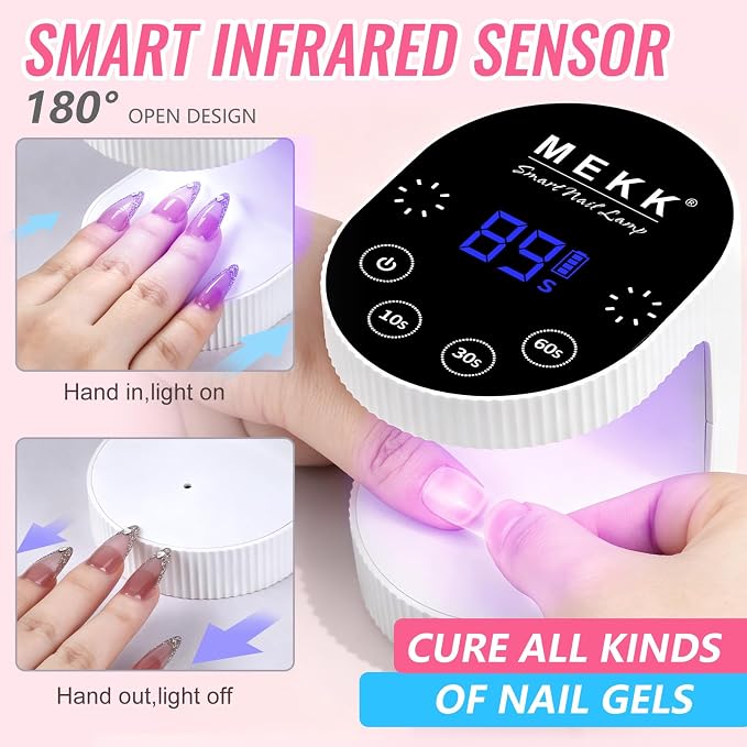 MEKK Mini UV Light for Gel Nails, 24W Cordless Flash Cure Nail Lamp | Flash cure, Auto Sensor, 4 Timers (10/30/60/90s), Portable, USB-C, for Home & Travel & Salon,White
