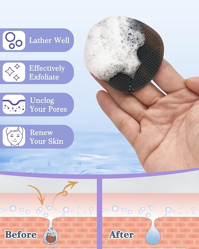 Manmihealth 15.7" Cute Silicone Body Scrubber & Face Scrubber Set BlackSet | 3 PCS Paw-Shaped Silicone Back Shower Brush & Facial Scrubber with Super-Soft Bristles Combination