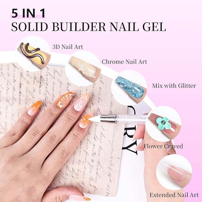 JEWHITENY 12 Colors Non-Sticky Solid Builder Gel Kit:3D Sculpting Gel with Mini U V Nail Lamp for Nail Extension,Modeling, Sculpture