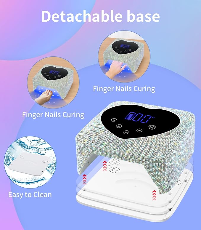 HUGMAPLE Cordless UV Nail Lamp 72W，Rechargeable Diamond LED Nail Dryer | Fast Nail Light Curing Lamp for All gel nails with 5 Timer Setting, Touch Control & Auto Sensor for Salon & Home