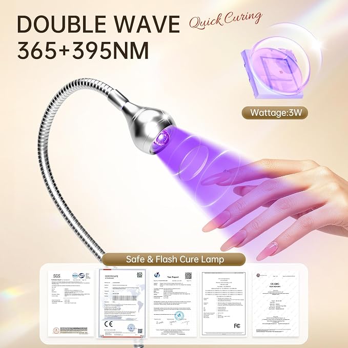 AORAEM U V Nail Lamp U V Light for Nails U V Gel Nail Lamp Silver | Gooseneck and Clamp for Gel Nails Quicky Dry Portable Flash Cure Light for Gel Nails Home DIY