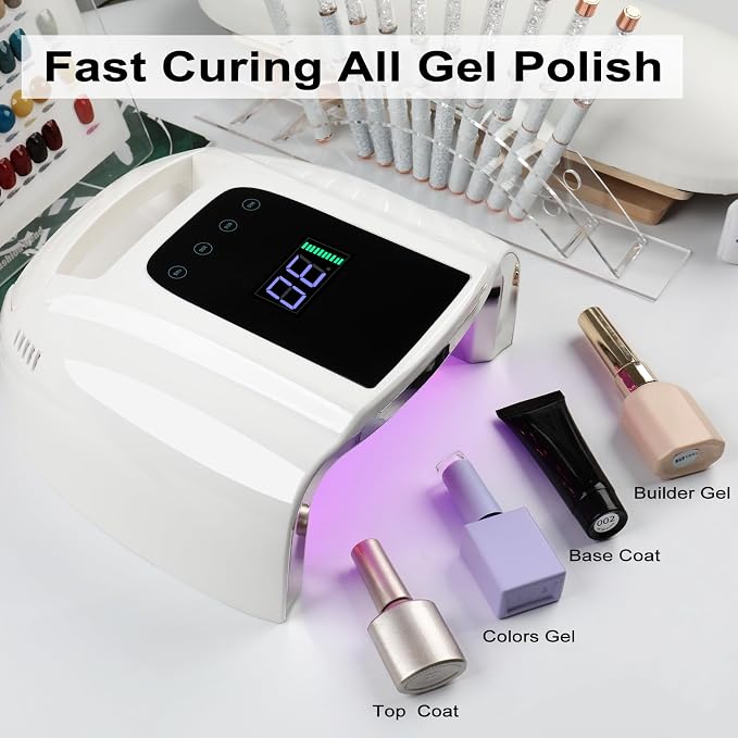 96W Rechargeable UV LED Nail Lamp, Cordless UV Light for Nails with LCD Display Auto Sensor, 4 Timer Setting and Smart Sensor Nail Dryer,Nail Cure Light with Removable Bottom(White)
