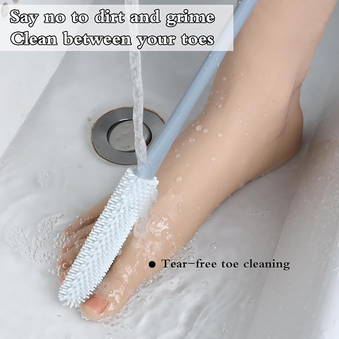 Lusofie 2Pcs Silicone Foot Brush with Massage Bristles Toe Cleaning Brush | Long Handle Foot Scrubber in Bath Shower Pedicure Tool