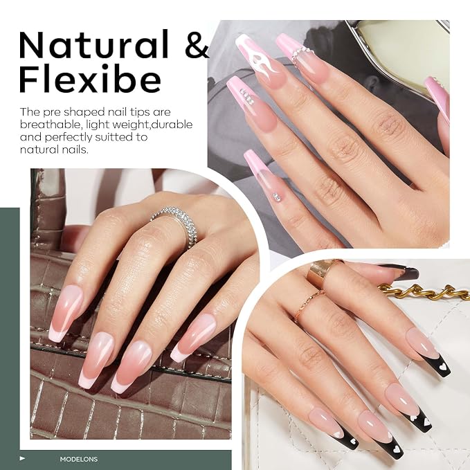 modelones X Nail Gel Kit, Fake Nails Long Coffin, 9-in-One Glue Prep Dehydrator & Portable Mini U V Light Acrylic Clipper, 500Pcs Coffin Tips for Extension Kit DIY Salon Home Gifts for Women | 500Pcs Fake Nails Long Coffin Coffin Tips for Extension Kit...