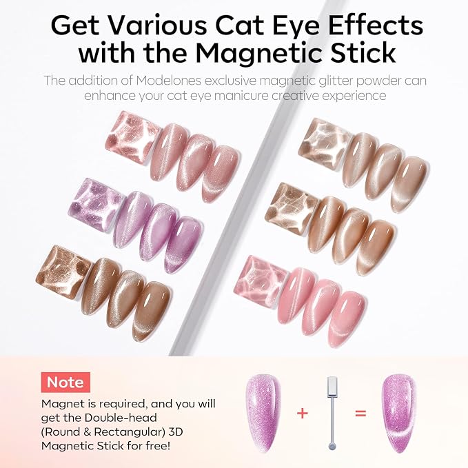 modelones Cat Eye Gel Nail Polish Glitter 6Colors Nude Pink Purple