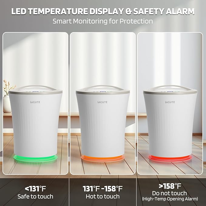 Lagute Towel Warmers Bucket for Bathroom with Timer 24 Hours Delay Time, Hot Towel Heater with Warning Alarm RGB Light, Greige