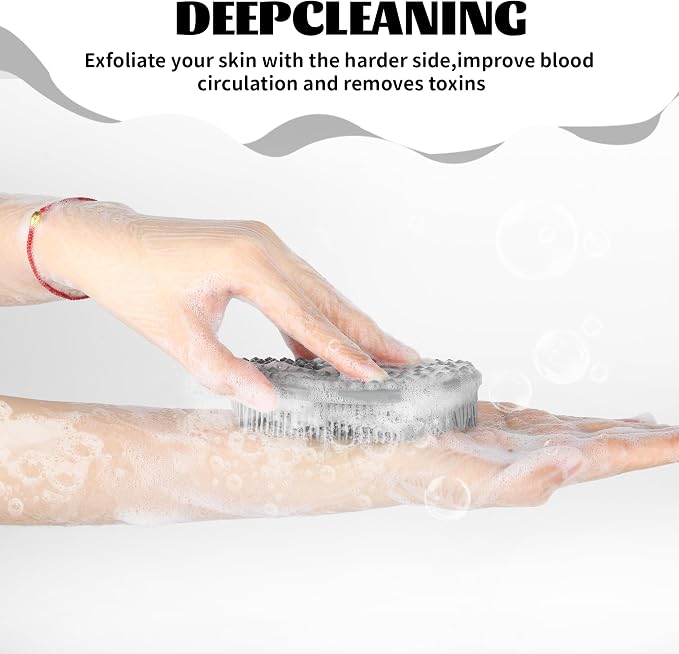 Silicone Body Scrubber Loofah – 2 Pack Soft Shower Scrubber, Gentle Loofah Alternative for Sensitive Skin, Fast-Drying & Hygienic Body Wash Brush, Easy to Clean, Grey & Green