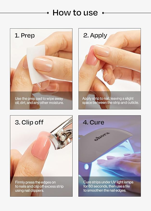 ohora Semi Cured Gel Nail Strips (N Bare Pink) - Works with Any Lamps, Salon-Quality, Long Lasting, Easy to Apply & Remove - Includes 2 Prep Pads, Nail File & Wooden Stick