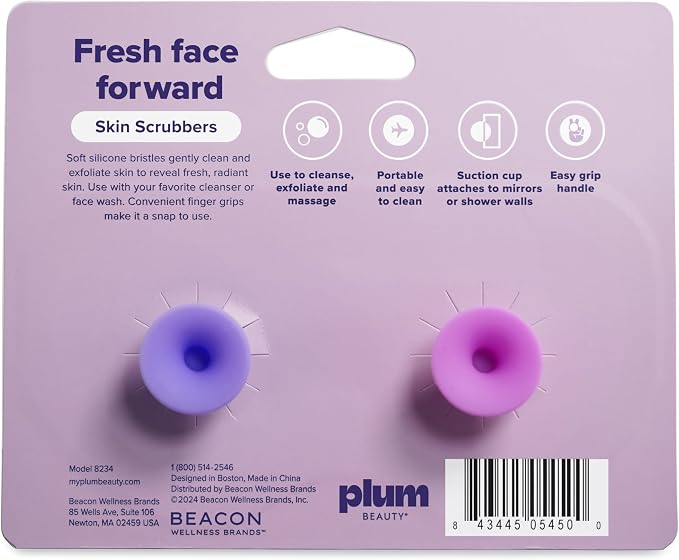 Plum Beauty Heart-Shaped Silicone Skin Scrubber with Suction Cup Mount | Manual Facial Cleansing Brush for Exfoliating & Massaging, Soft, Skin-Safe Bristles for All Skin Types