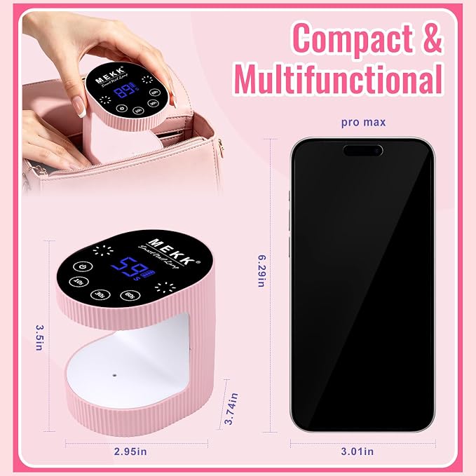 MEKK Mini UV Light for Gel Nails, 24W Cordless Flash Cure Nail Lamp | Flash cure, Auto Sensor, 4 Timers (10/30/60/90s), Portable, USB-C, for Home & Travel & Salon,Light Pink