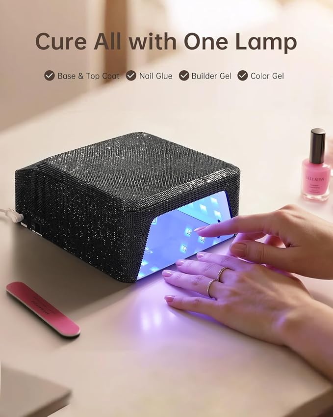 UV Light for Gel Nails, Cordless UV Nail Lamp, Professional Salon & Home | 39 Beads | 96W | 6000mAh Rechargeable | Smart Sensor | Detachable Base | 4 Timers | Rhinestone Black Diamond
