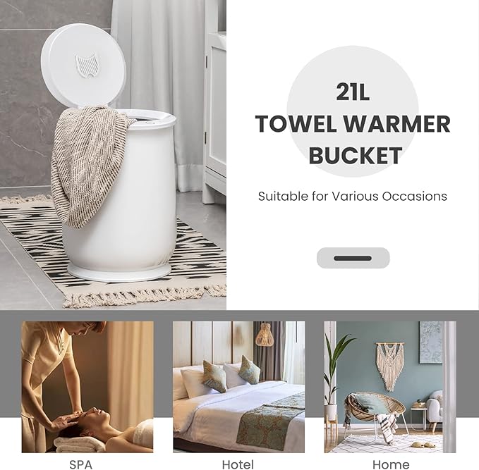Giantex Towel Warmer Bucket for Bathroom, Portable Spa Hot Towel Heater, Flip-top Lid, Fragrance Holder, Auto Shut Off, 21L Large Capacity Towel Warmer Fits up to 2 Oversized Towels Bathrobes (White)