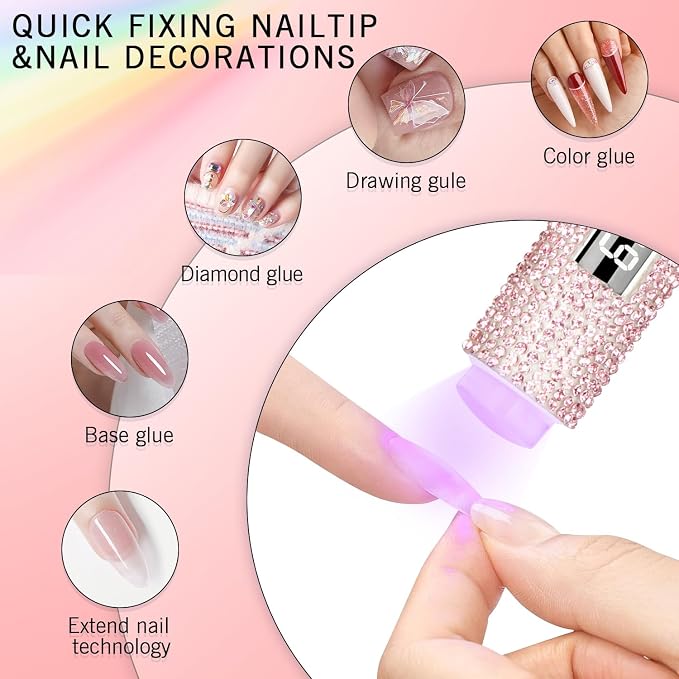 Handheld UV Light for Gel Nails, Glitter UV Nail Lamp, Cordless Portable Mini Gel Nail Lamp for Fast Curing, Rechargeable LCD Polish Nail Dryer for DIY Manicure Decor - Pink Diamond