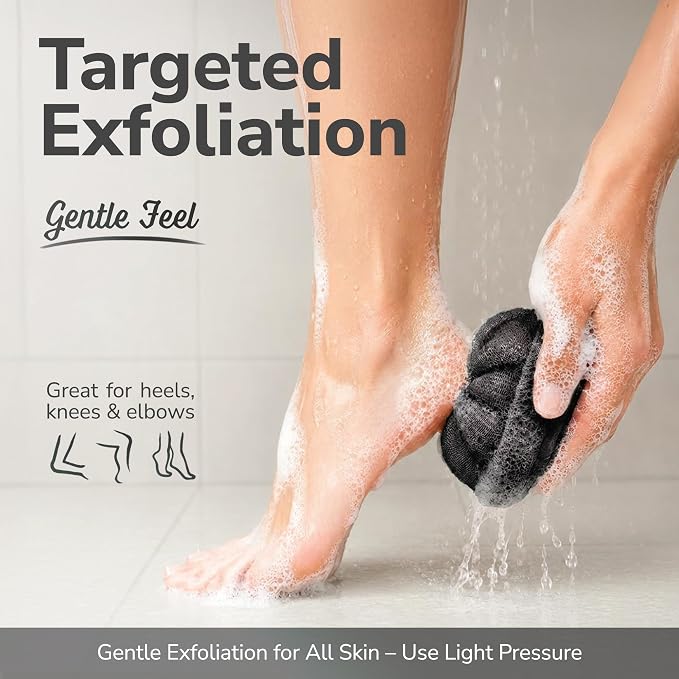 SILKLE Shower Loofah - Silicone Body Scrubber & Body Sponge for Bath, 2Pack | Double-Sided 2-in-1 Silicone Loofah - Soft Mesh + Firm Exfoliating Side, Shower Sponge with Non-Slip Grip, Quick-Dry - Black