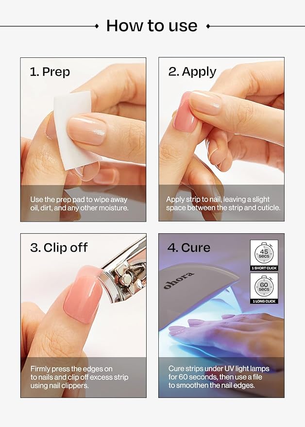 ohora Semi Cured Gel Nail Strips (N Goblin Moon) - Purple, Patterned, Works with Any UV/LED Lamps, Salon-Quality, Long Lasting, Easy to Apply & Remove - Includes 2 Prep Pads, Nail File & Wooden Stick