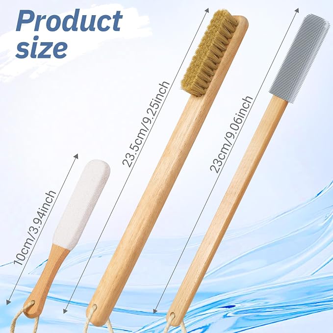 Long Handle Toe Gap Cleaning Brush+Body Shower Brush+Foot Grinder,Grey | Silicone Foot Scrubber for Shower, Feet Cleaner Scrub Foot Care for Seniors,Elderly, Men and Women