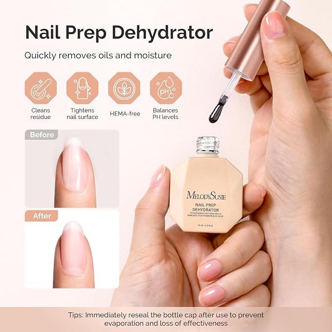 MelodySusie 15ml Nail Dehydrator HEMA Free Professional Nail Prep for Press On,Acrylic Gel Polish,Fast Dry for Long-Lasting Manicure at Home & Salon Use 0.5oz