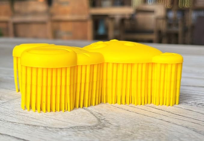Premium Sensory Brush for Kids or Autism,Soft Silicone Body Scrubber,2 in 1 Sensory Room Occupational Therapy Sensory Brushes,Silicone Loofah,Pets Shower Brush Bath Brush Shampoo Brush(Bear-Yellow)