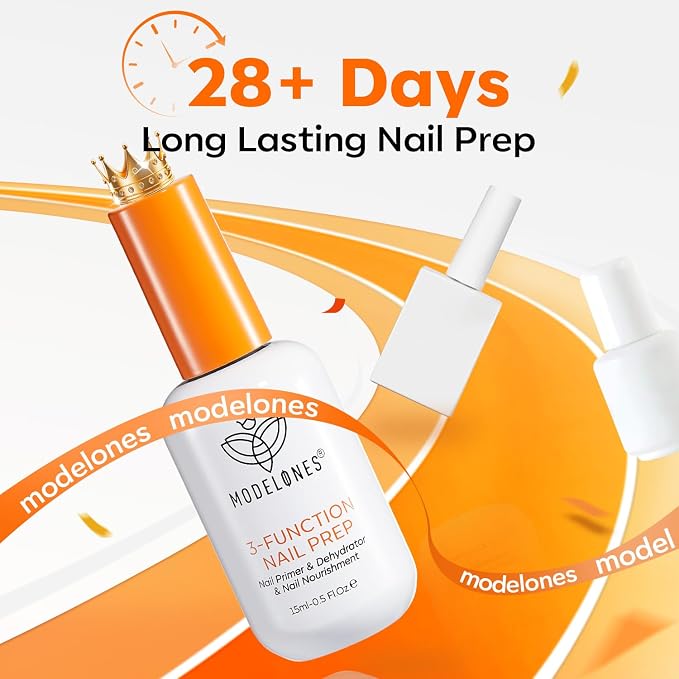 modelones Nail Dehydrator and Primer, 3-in-One HEMA-Free Nourishing Prep | for Base Coat Acrylic & Gel Nails, Supports Growth